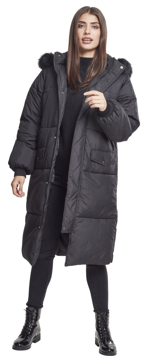 UrbanClassicsDamenJackeLadiesOversizeFauxFurPufferCoatBlack