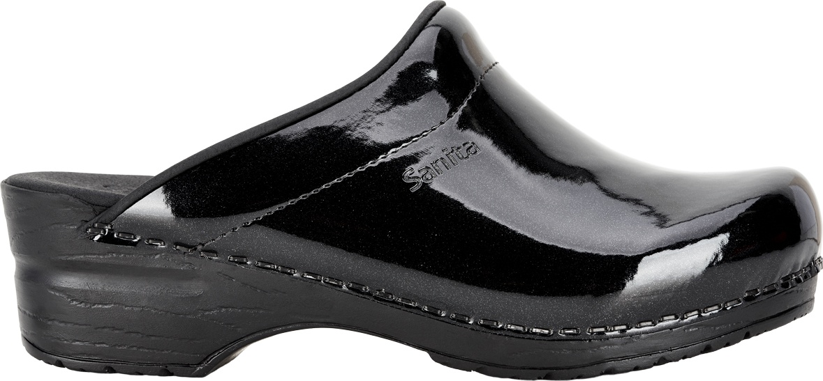 SanitaDamenOffenerClogOriginal-MetallicPatentOpenBlack