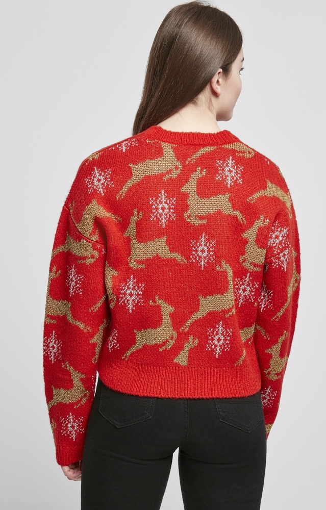 UrbanClassicsDamenCardiganLadiesShortOversizedChristmasCardiganRedGold-3XL