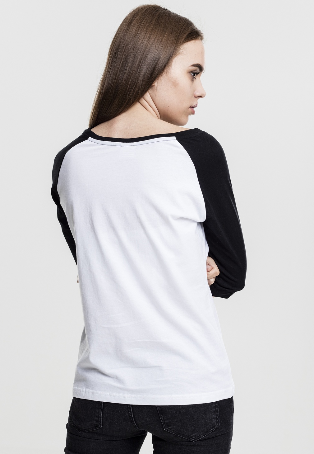 UrbanClassicsFemaleShirtLadies34ContrastRaglanTeeWhiteBlack-L