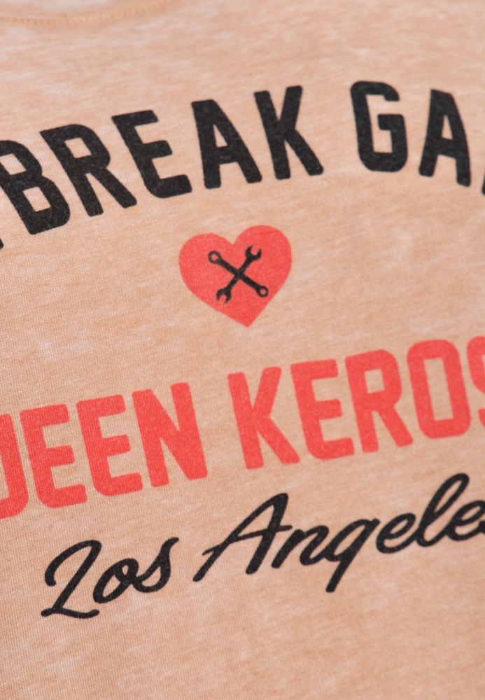 QueenKerosinDamenEnzymwashT-ShirtHeartbreakGarageQKI41014Latte-XS