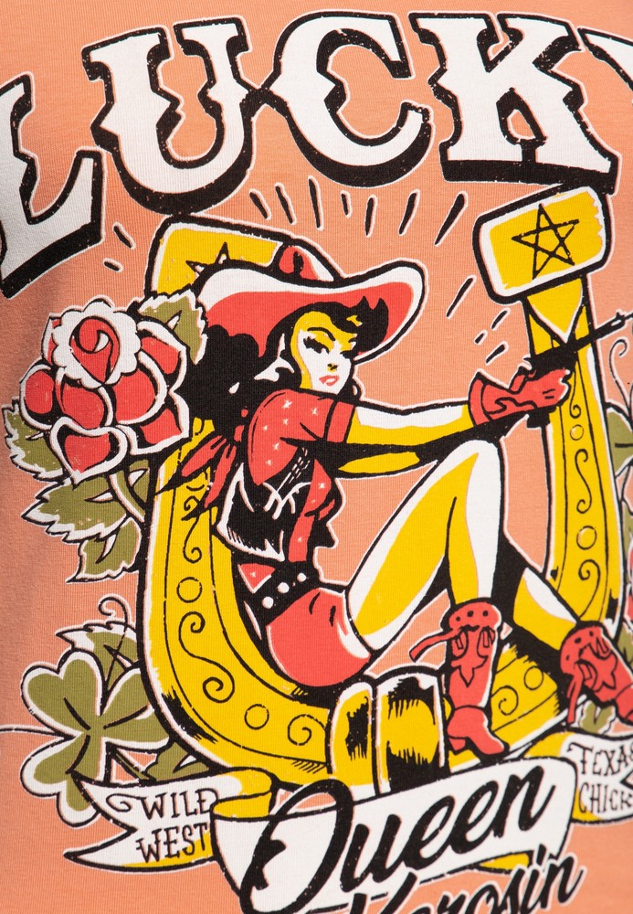 QueenKerosinDamenLuckyPrintT-ShirtOrange-3XL