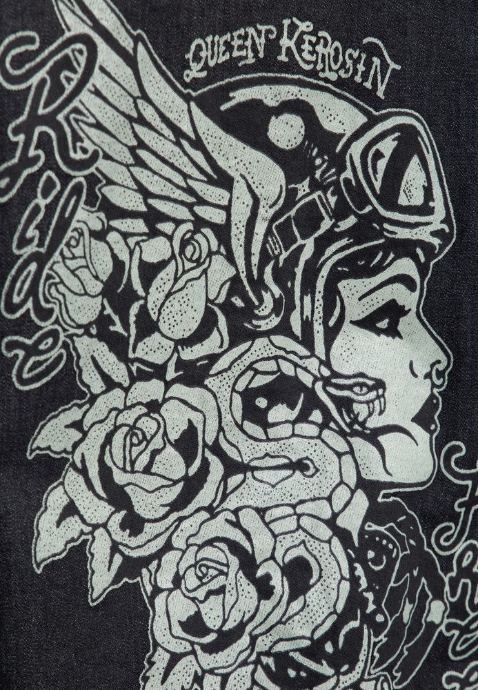 QueenKerosinDamenSnakeGirlWashedJoggdenimShirtSchwarz