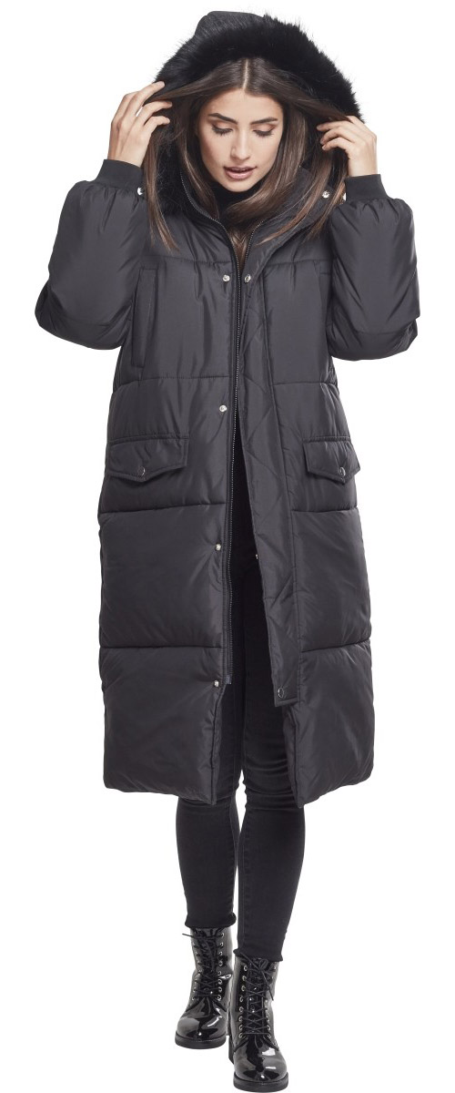UrbanClassicsDamenJackeLadiesOversizeFauxFurPufferCoatBlack