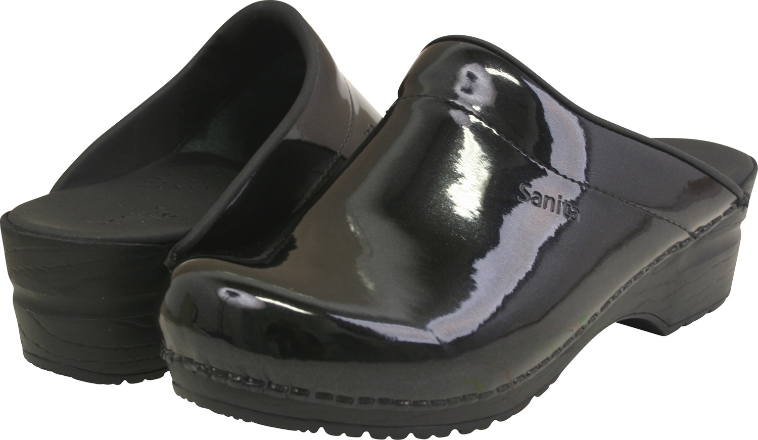 SanitaDamenOffenerClogOriginal-MetallicPatentOpenBlack