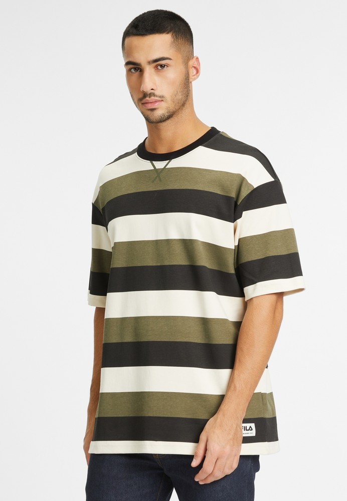 FilaT-ShirtTaichungStripedDroppedShoulderTeeOliveNightStriped