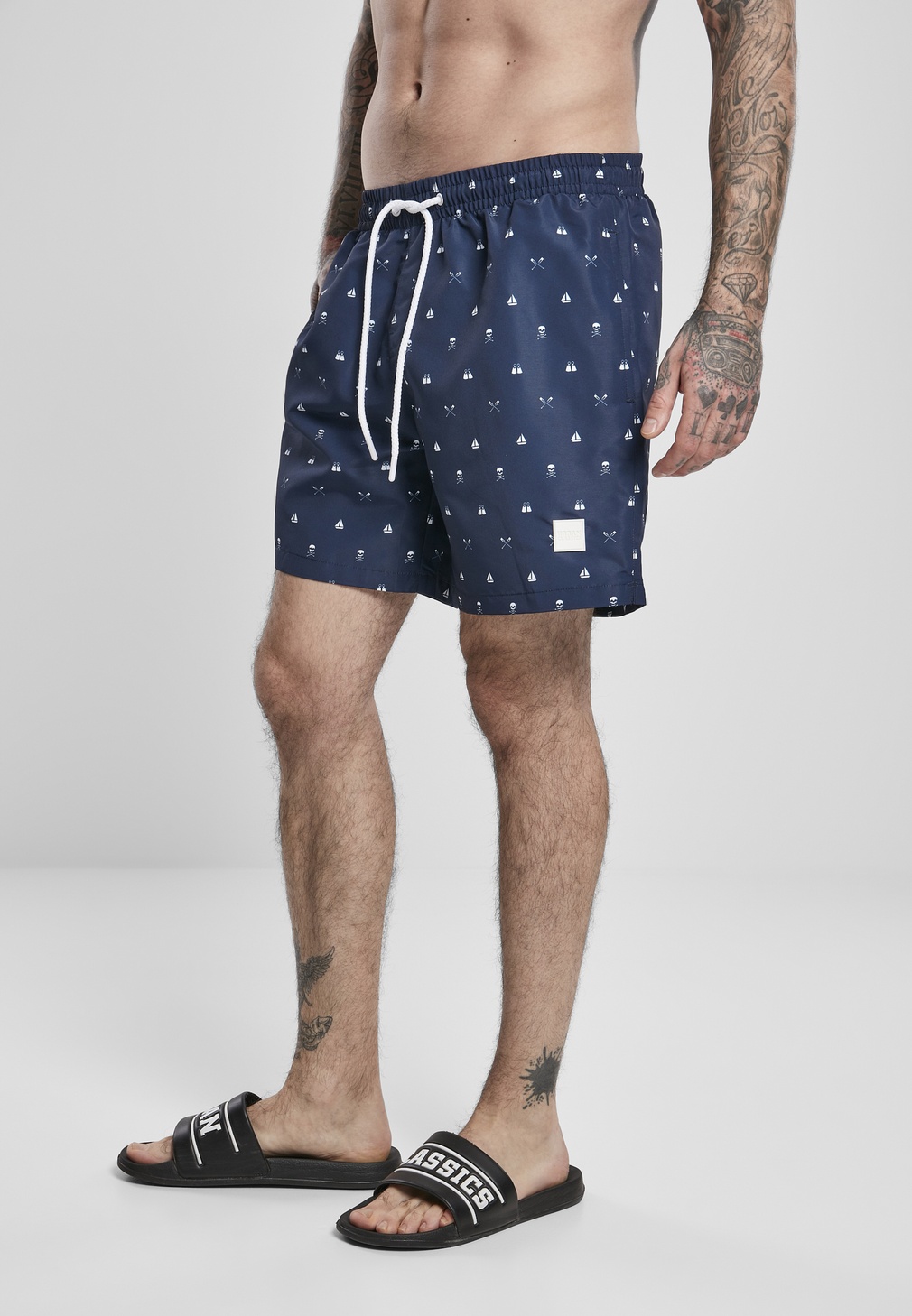 UrbanClassicsBadehosePatternSwimShortsSkullandyachtAopBlue-3XL