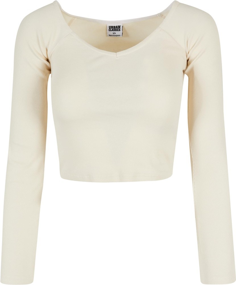 UrbanClassicsDamenLadiesShortRibWideV-NeckLongsleeveWhitesand-3XL