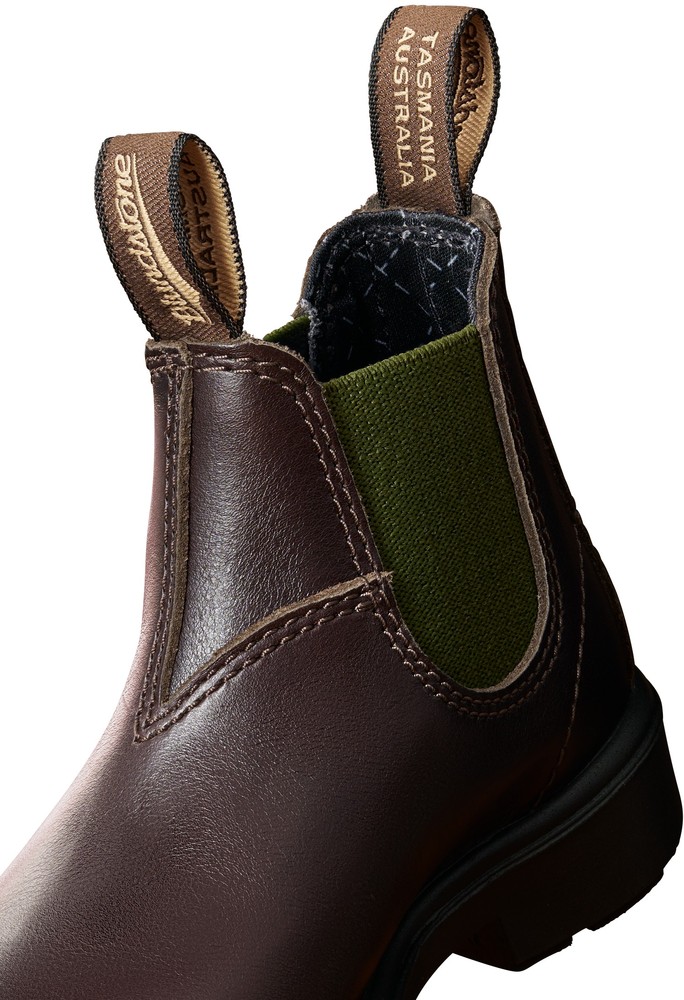 BlundstoneKinderStiefelBoot2394BrownLeatherwithOliveElasticKidsBrown-K8UK