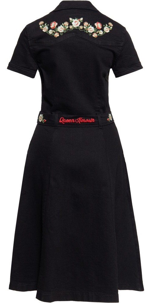QueenKerosinDamen50sSwingJeanskleidmitStickereiSchwarz-L