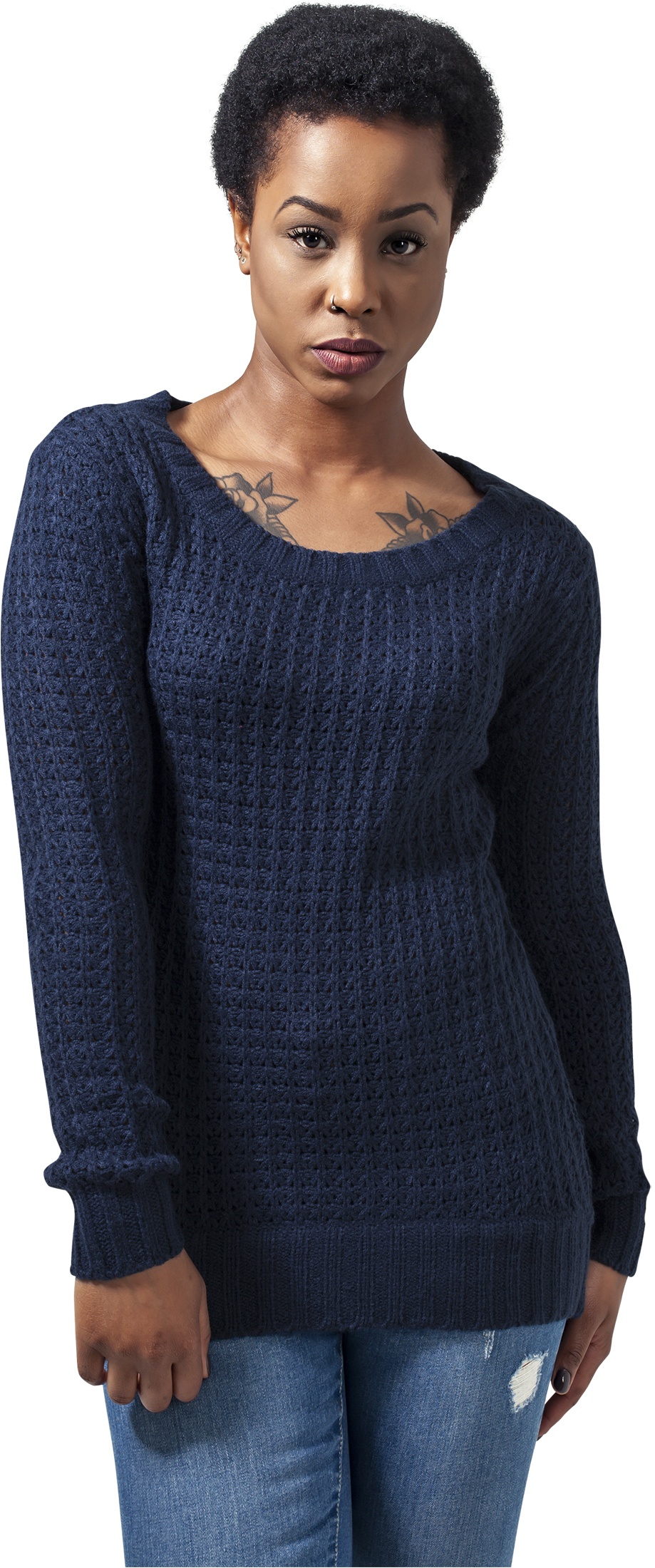 UrbanClassicsDamenPulloverLadiesLongWideneckSweaterNavy-L