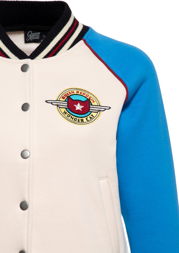 QueenKerosinDamenCollegeSweatJacketWonderCatQKI34003Sax-XS