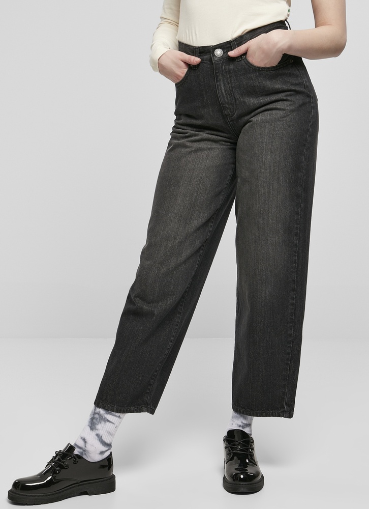 UrbanClassicsDamenHoseLadiesHighWaistWideLegCroppedDenimPantsBlackWashed