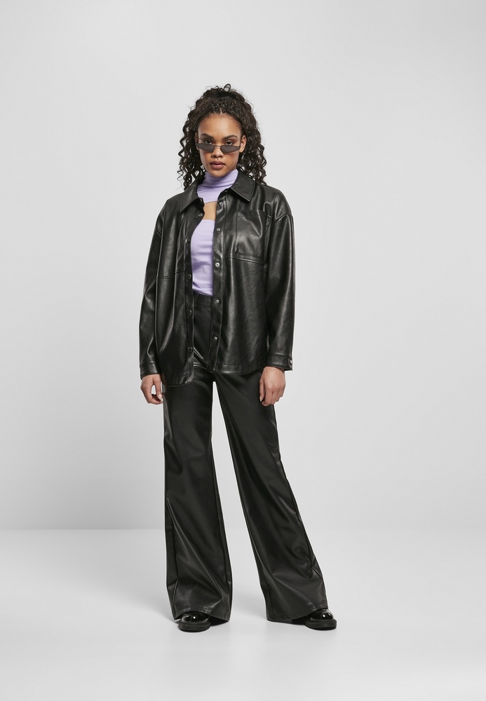 UrbanClassicsDamenJackeLadiesFauxLeatherOvershirtBlack