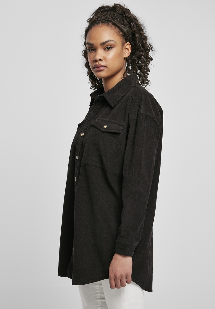 UrbanClassicsDamenJackeLadiesLongCorduroyOvershirtBlack