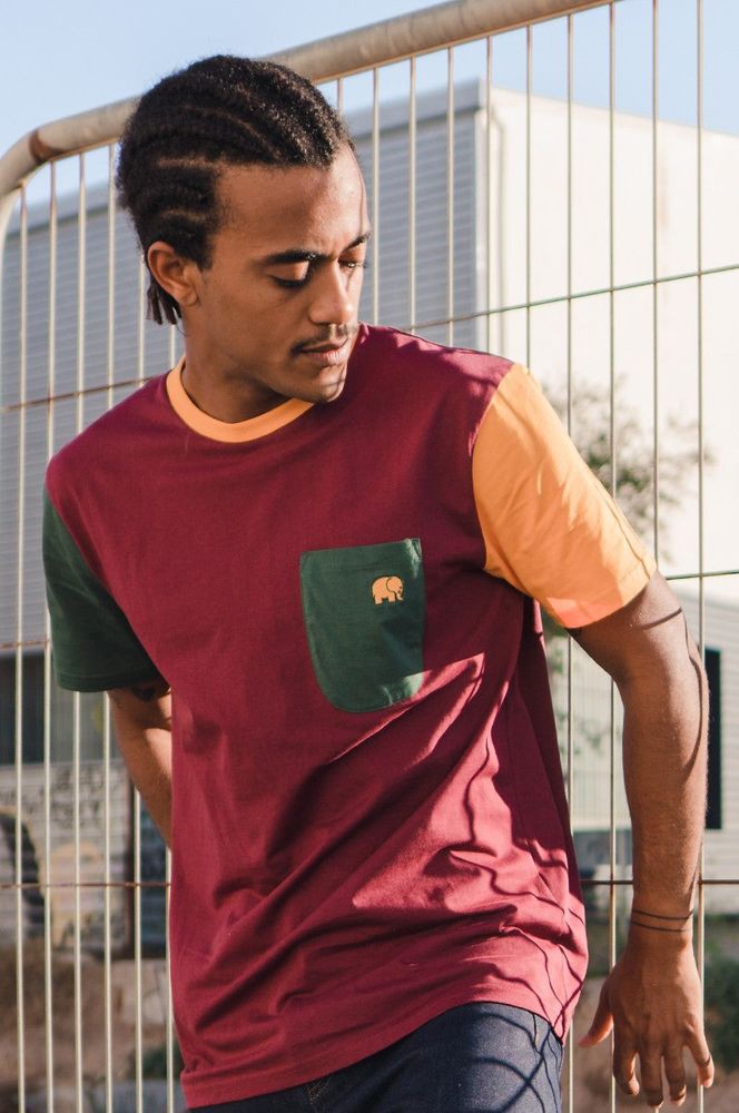 TrendsplantT-ShirtOrganicPocketColorBlockT-ShirtBurgundy