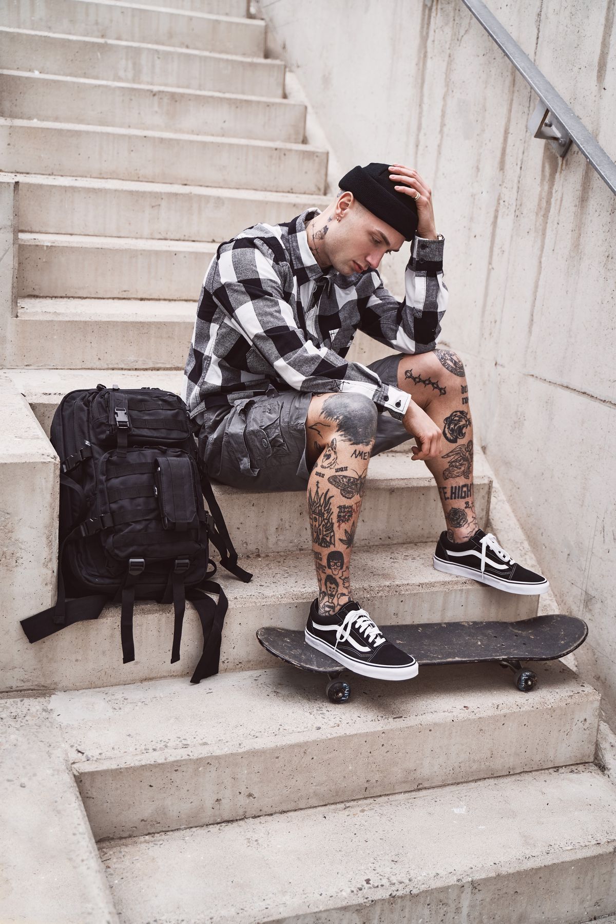 BranditHemdCheckshirtinWhiteBlack-S