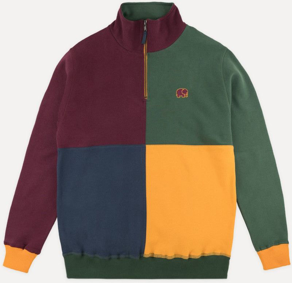 TrendsplantSweaterColorBlockHalfZipSweaterHarlequinGreen-XS