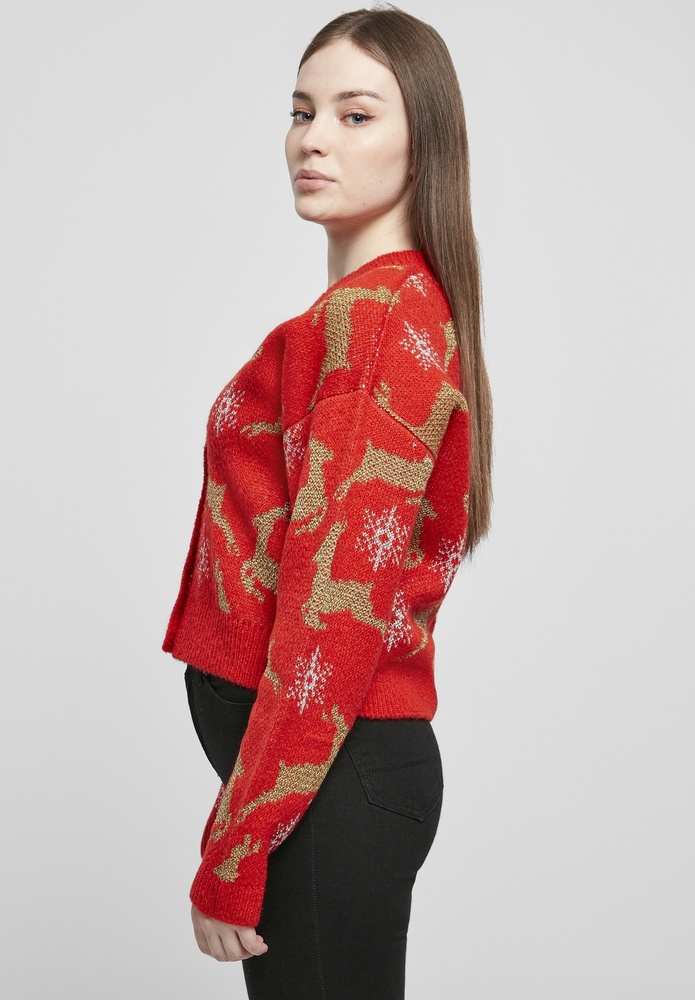 UrbanClassicsDamenCardiganLadiesShortOversizedChristmasCardiganRedGold-3XL