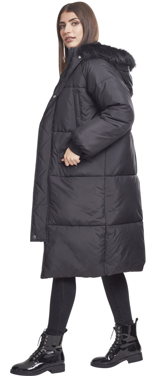 UrbanClassicsDamenJackeLadiesOversizeFauxFurPufferCoatBlack
