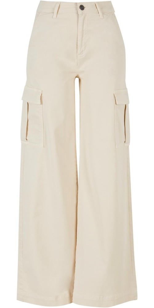 UrbanClassicsDamenHoseLadiesHighWaistWideLegTwillCargoPantsWhitesand-26