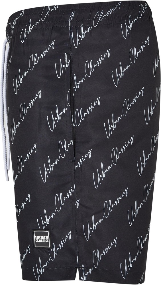 UrbanClassicsPatternSwimShortsBlackscriptlogo-3XL