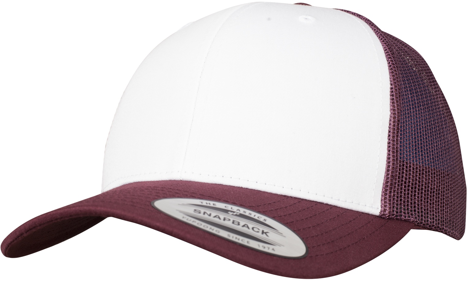 FlexfitCapRetroTruckerColoredFrontMaroonWhiteMaroon
