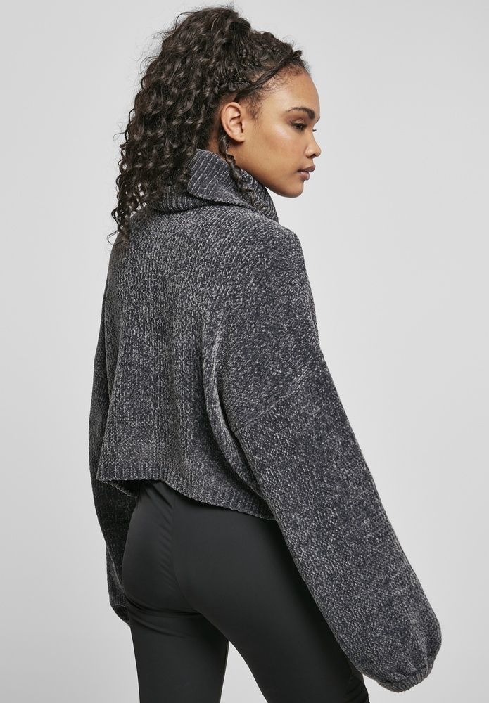 UrbanClassicsDamenSweatshirtLadiesShortChenilleTurtleneckSweaterAsphalt-3XL