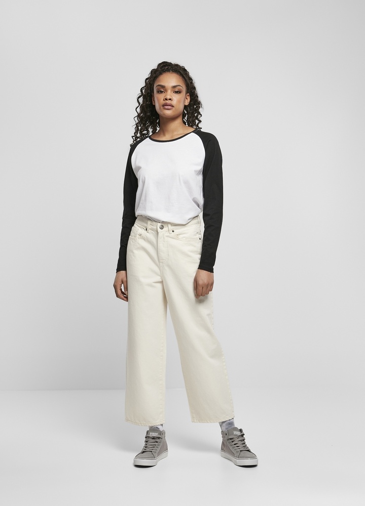 UrbanClassicsDamenLongsleeveLadiesContrastRaglanLongsleeveWhiteBlack-3XL