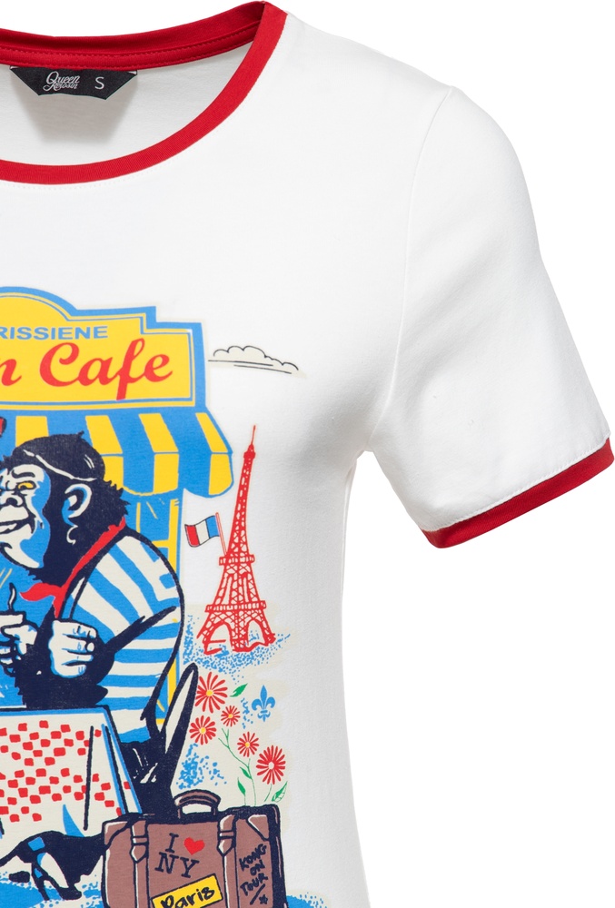 QueenKerosinDamenVintageContrastT-ShirtQueenCafeQKU41002OffWhite-XS