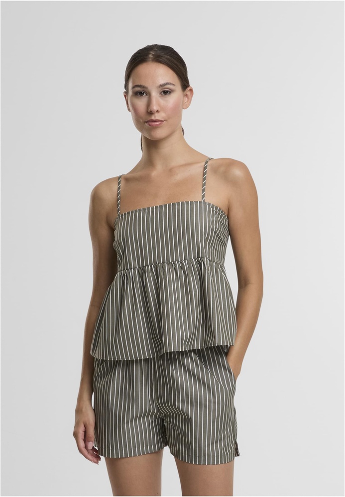 UrbanClassicsDamenLadiesStripedCottonCamiTopTB7531OliveWhite-L
