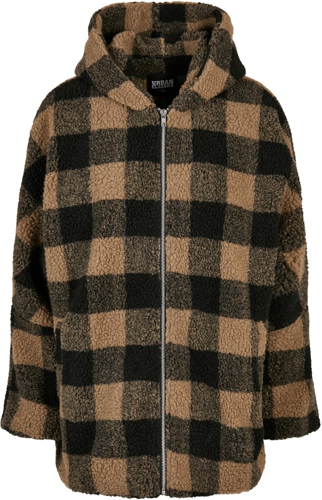 UrbanClassicsDamenJackeLadiesHoodedOversizedCheckSherpaJacketSofttaupeBlack-3XL