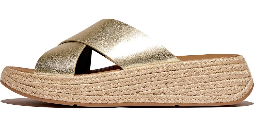 FitFlopDamenSandalenF-ModeEspadrilleLeatherFlatformCrossSlidesIV5Platino-36