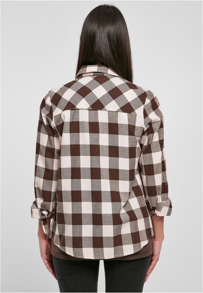 UrbanClassicsDamenHemdLadiesTurnupCheckedFlanellShirtPinkBrown-3XL