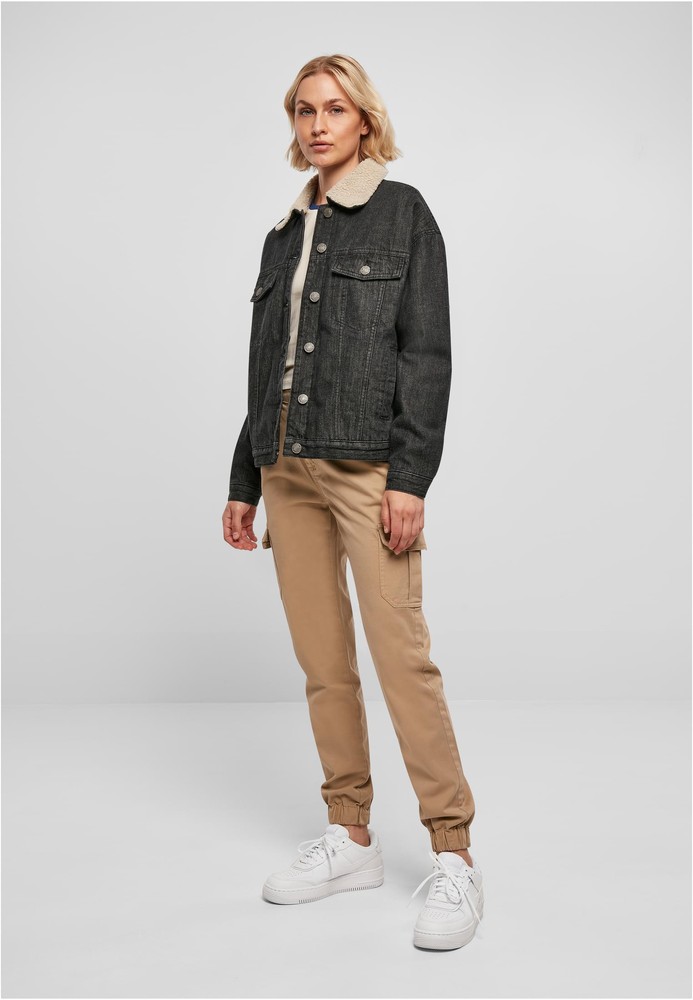 UrbanClassicsDamenJackeLadiesOversizedSherpaDenimJacketBlackWashed
