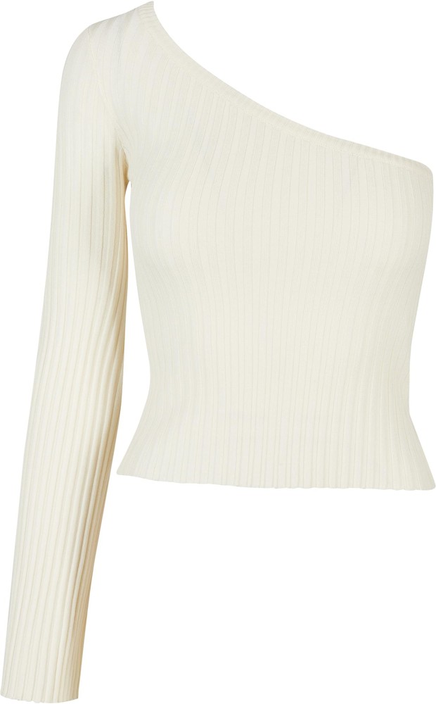 UrbanClassicsDamenLadiesShortRibKnitOneSleeveSweaterWhitesand-3XL