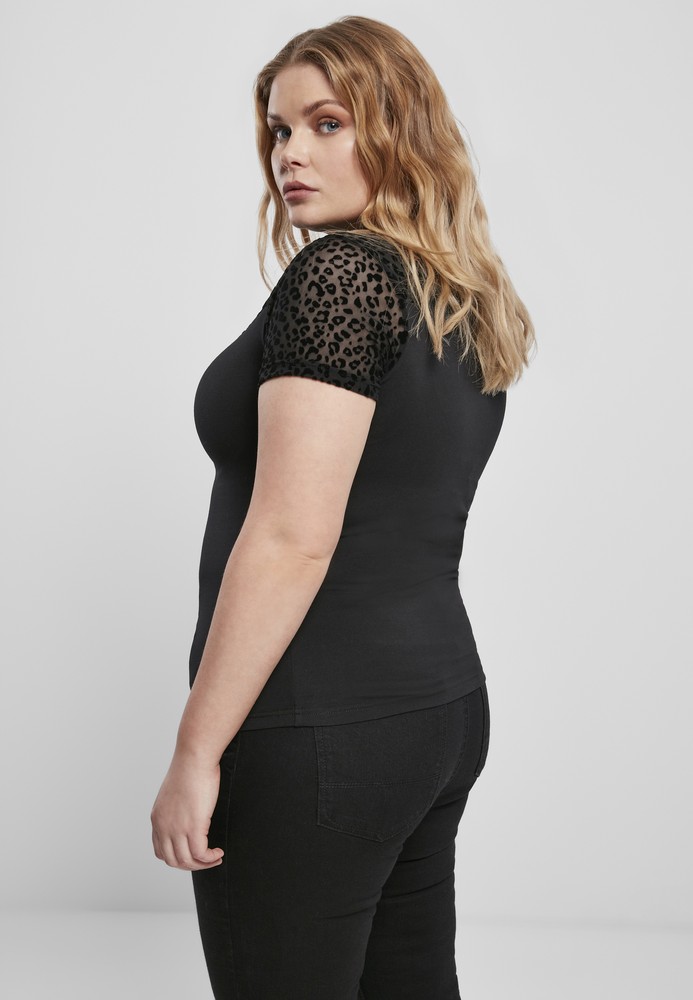 UrbanClassicsDamenT-ShirtLadiesFlockLaceTurtleneckTeeBlack-3XL