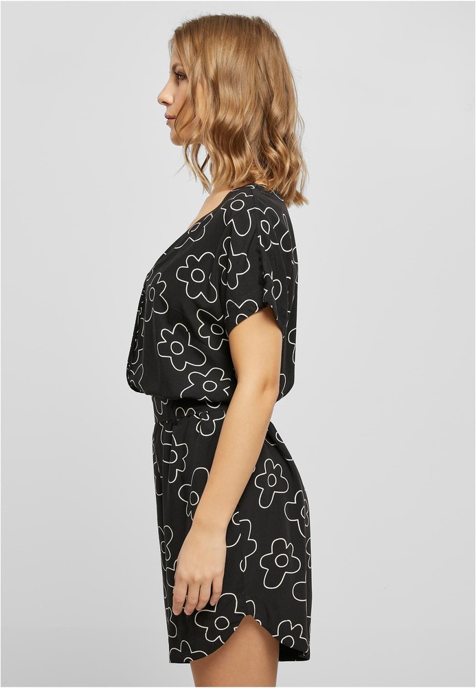 UrbanClassicsDamenLadiesShortViscoseBeltJumpsuitBlackflower-3XL