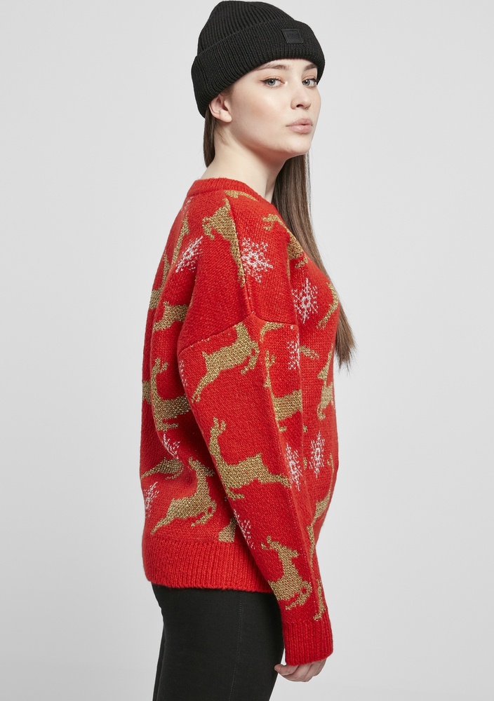 UrbanClassicsDamenSweatshirtLadiesOversizedChristmasSweaterRedGold-3XL