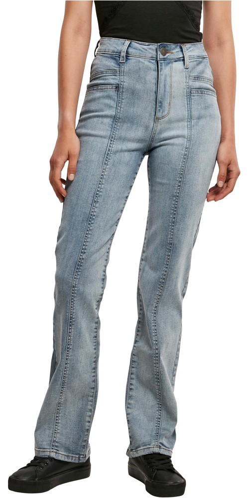 UrbanClassicsDamenLadiesHighWaistStraightSlitDenimPantsTintedlightbluewashed