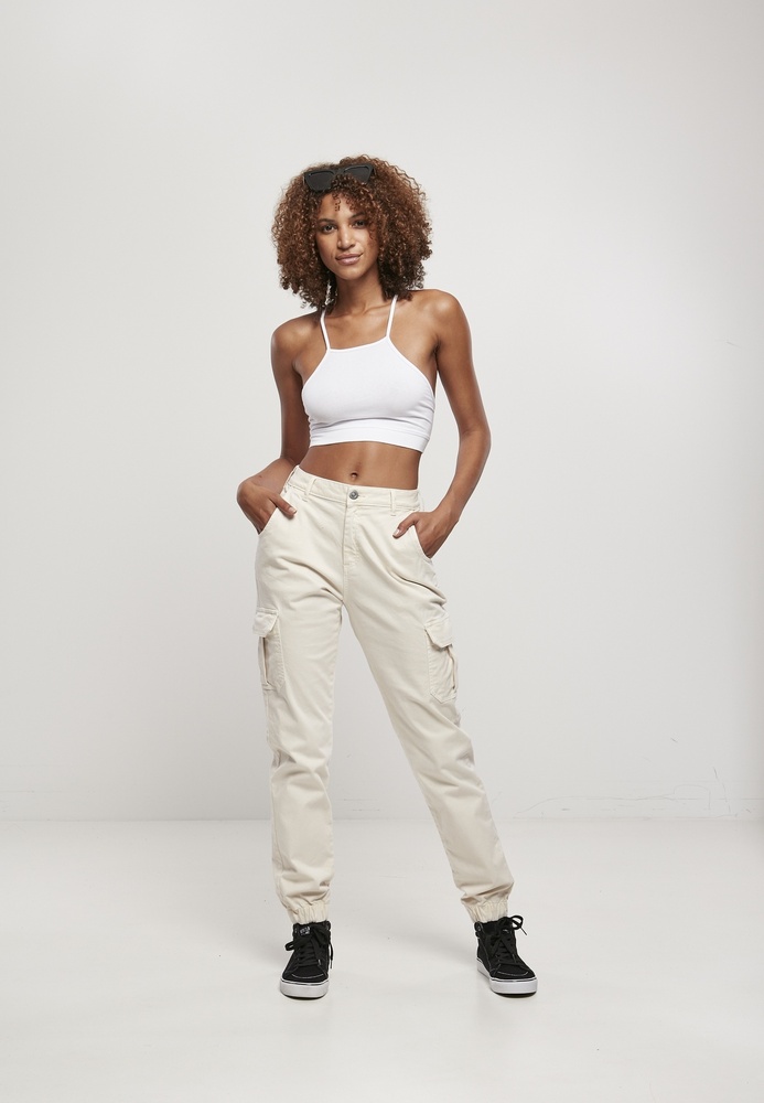 UrbanClassicsDamenHoseLadiesHighWaistCargoPantsWhitesand-26