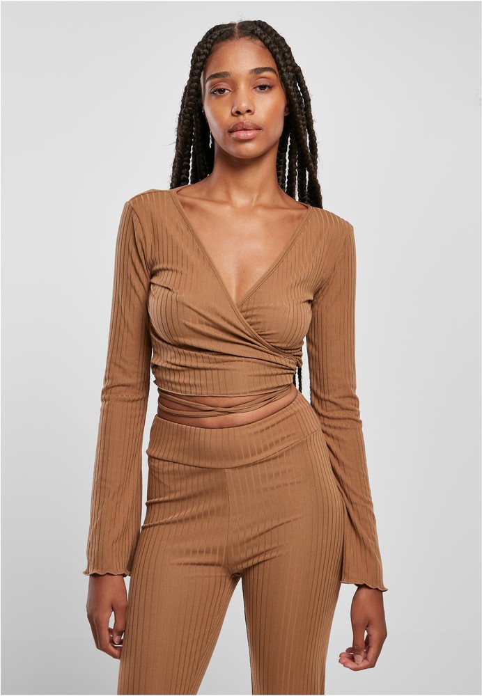 UrbanClassicsDamenLadiesCroppedRibWrappedLongsleeveDarktaupe-3XL
