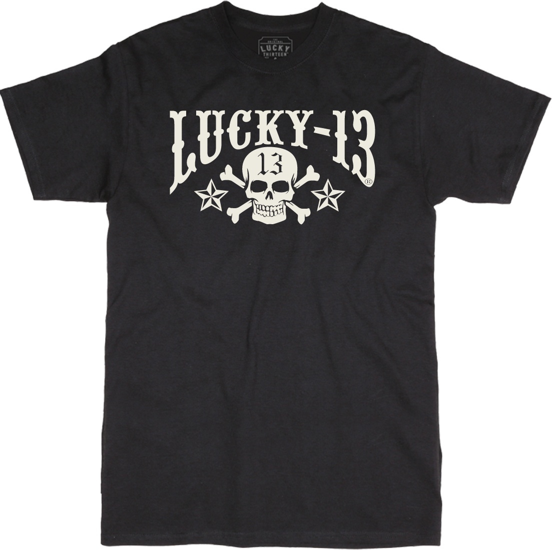 Lucky13T-ShirtSkullsStarsTeeSolidBlack