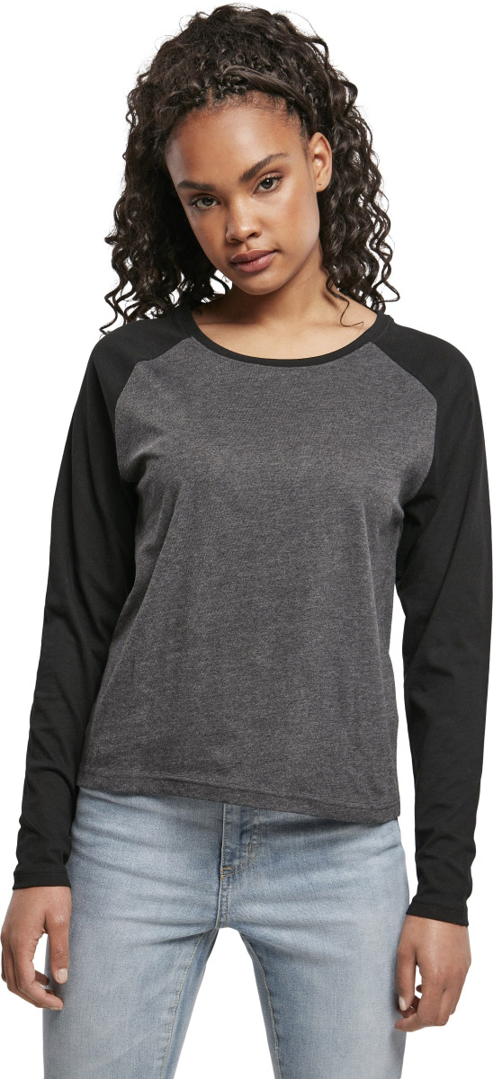UrbanClassicsDamenLongsleeveLadiesContrastRaglanLongsleeveCharcoalBlack