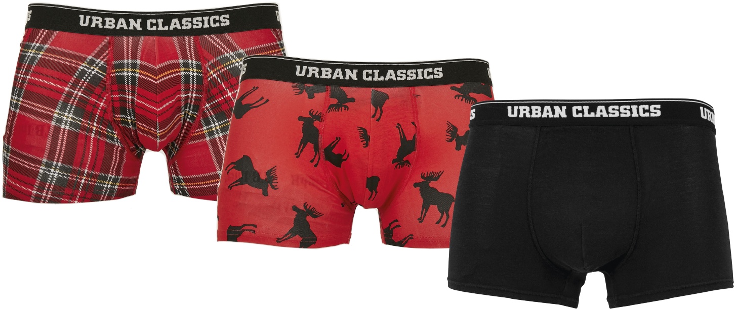 UrbanClassicsBoxershortBoxerShorts3-PackRedPlaidAopMooseAopBlack