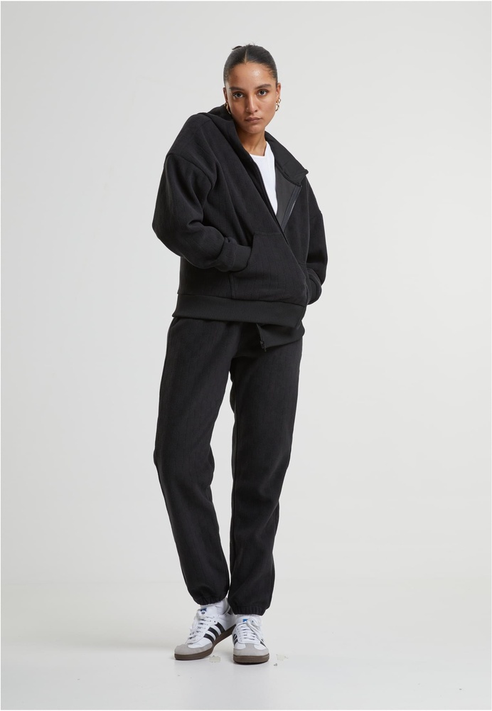 UrbanClassicsDamenLadiesJacquardVelvetOversizedZipHoodyTB7121Black-3XL