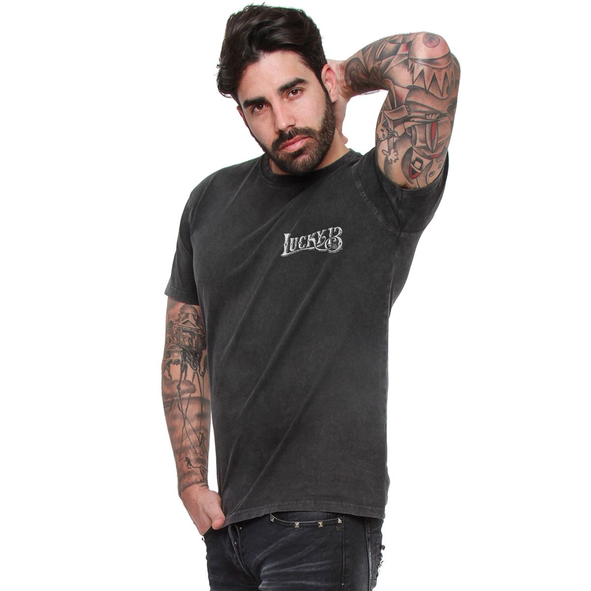 Lucky13T-ShirtSkullBuiltTeeWashedBlack