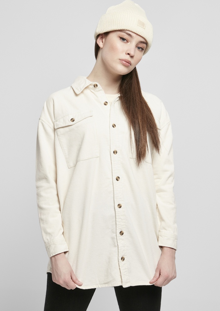 UrbanClassicsDamenJackeLadiesLongCorduroyOvershirtWhitesand-3XL