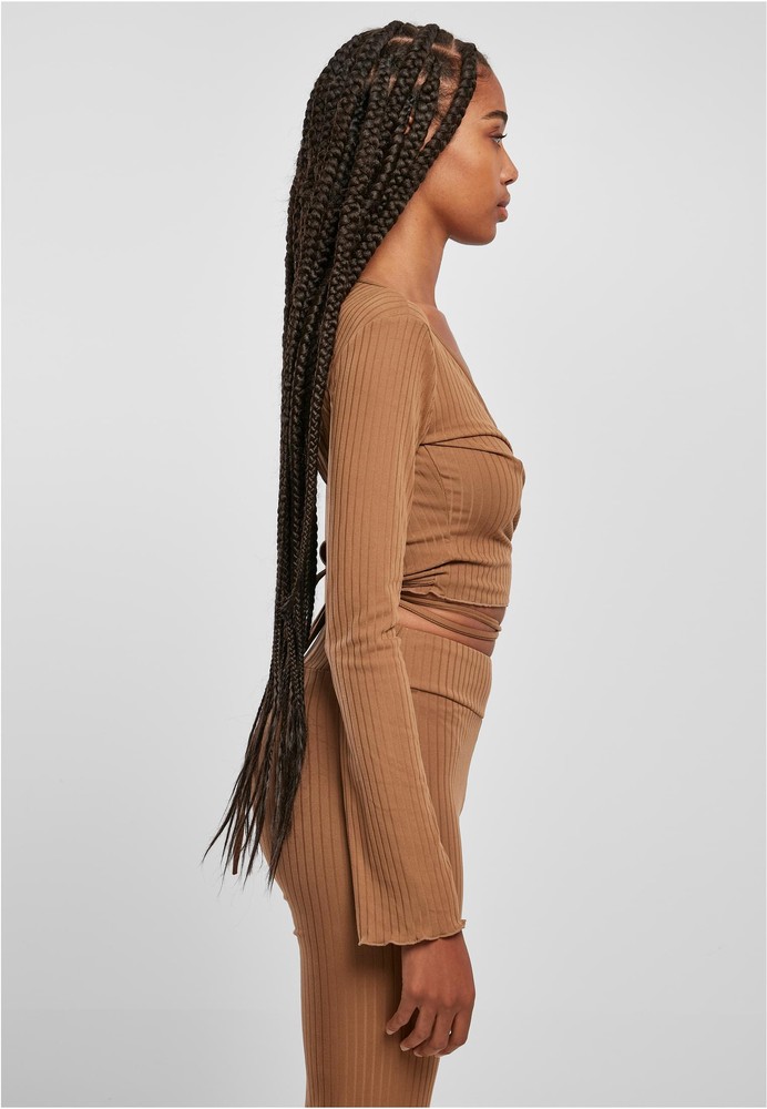 UrbanClassicsDamenLadiesCroppedRibWrappedLongsleeveDarktaupe-3XL
