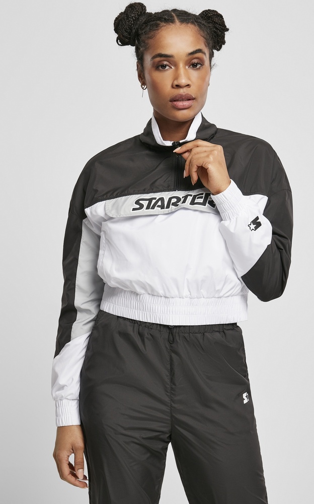 StarterBlackLabelDamenJackeLadiesColorblockPullOverJacketBlackWhite